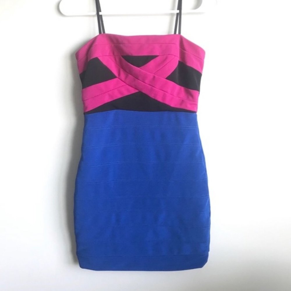 City Studio Color Block Bandage Strapless Dress